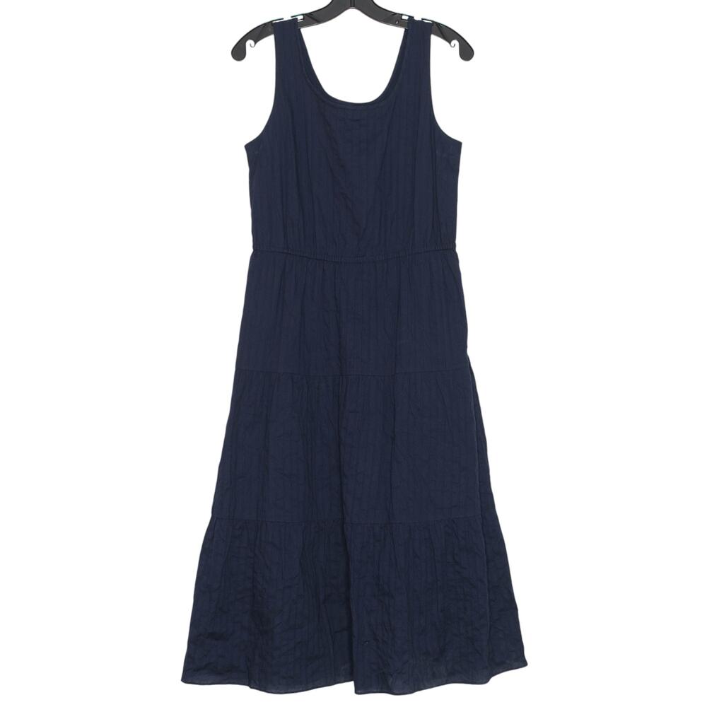 Talbots Sundress Cotton Tank Midi Tiered Cottagecore Boho Casual Vacation Navy 4